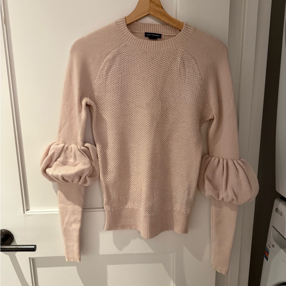 Club Monaco Blush Pink Puff-Sleeve Crewneck Sweater